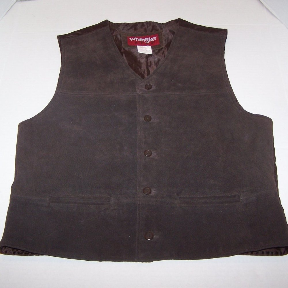 WRANGLER HERO BROWN SUEDE LEATHER BUTTON FRONT VEST